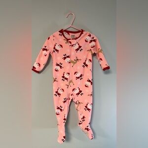 Child of Mine Pink Christmas Santa & Reindeer Footie Pajama, Baby Girl 6-9Months